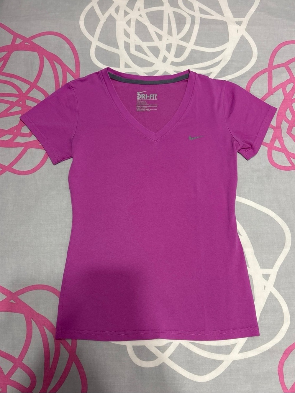 Nike Fuchsia Pink Dri-Fit V-Neck T-Shirt